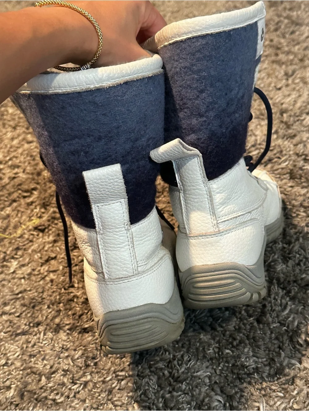 UGG Off-White Winter Lace-Up Boots with Navy Tongue